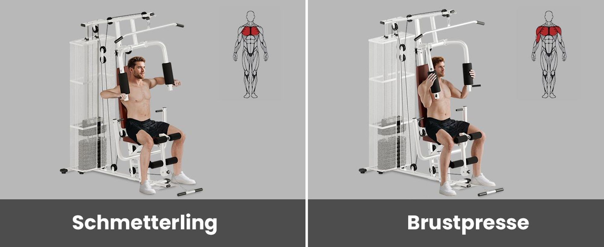 HOMCOM Gym Kraftstation mit Stahlnetz Fitnessstation Multigym Fitnesscenter Fitnessgerät inkl. 45 kg Gewichten Latzug Beincurl Metall Kunstleder