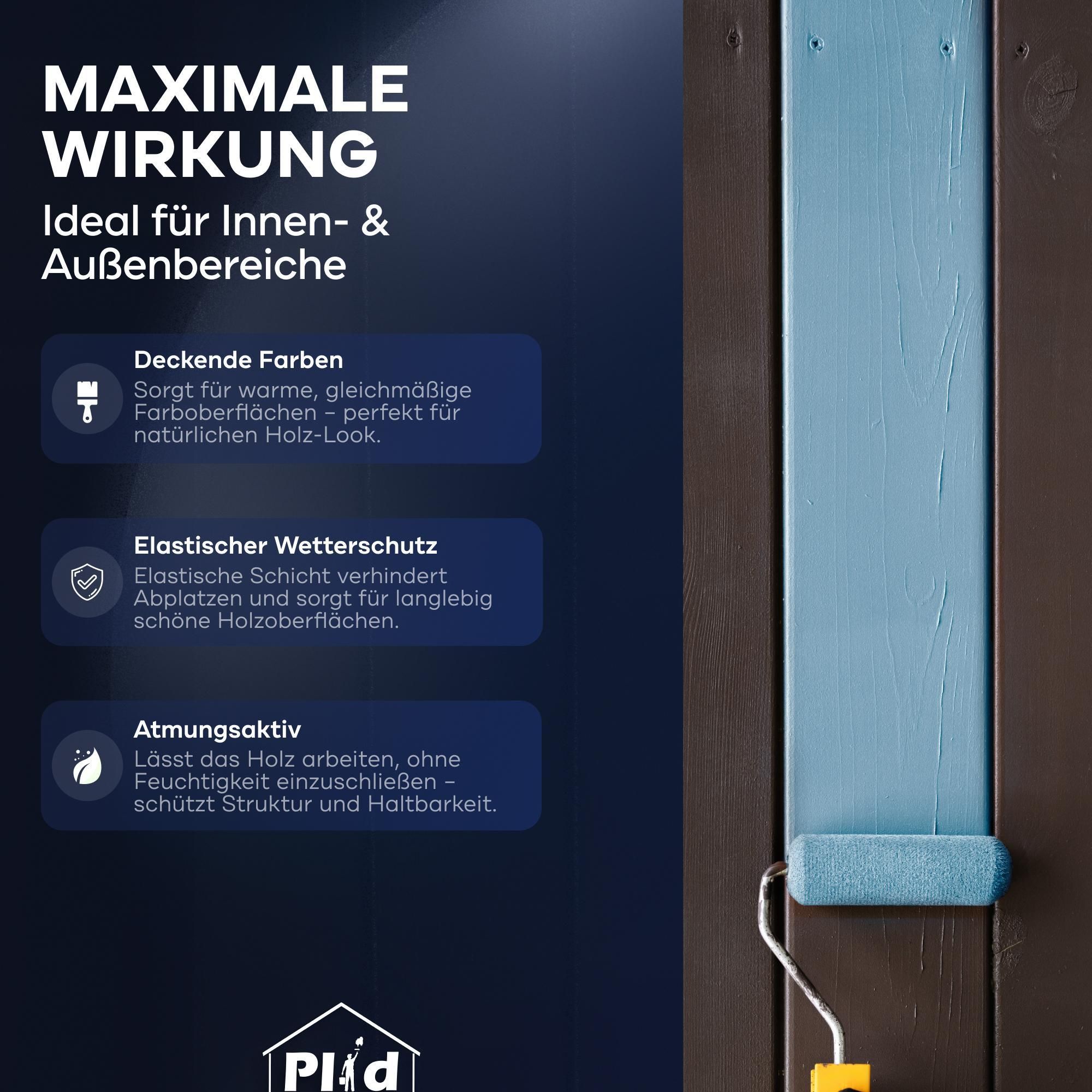 Plid Holzfarbe Taubenblau 5L / Innen & Außen - Wetterschutzfarbe Holzfarbe Außen - Dauerhafte Holzschutzfarbe - Farbe für Holz