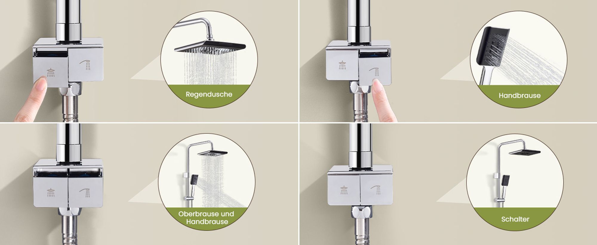 Homelody Duscharmatur,Duschsystem ohne Armatur,Dusche Komplett für Badezimmer,Komplettdusche mit Brause/Duschkopf/Handbrause/Brausestange,Edelstahl