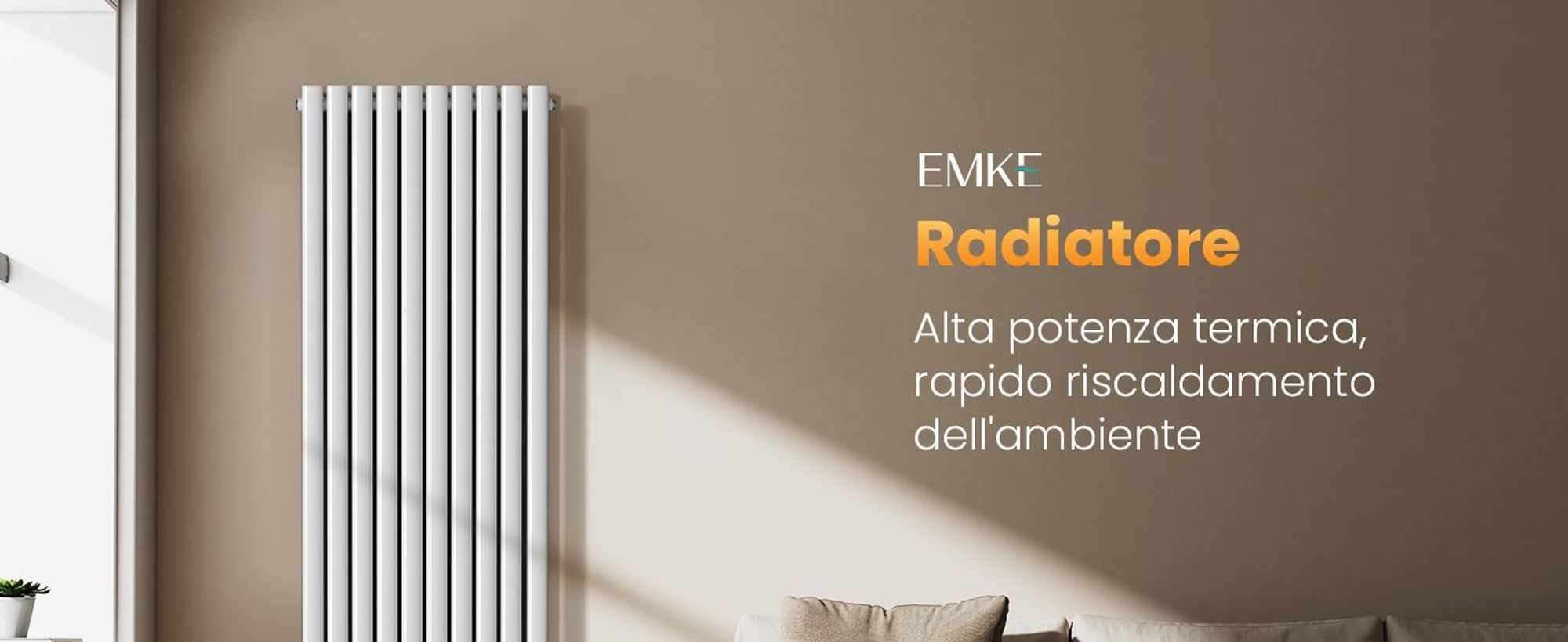 Radiatore di design EMKE 1800 x 600 mm radiatore verticale bianco ovale radiatore attacco centrale riscaldamento a doppio strato, 2175W senza elemento riscaldante