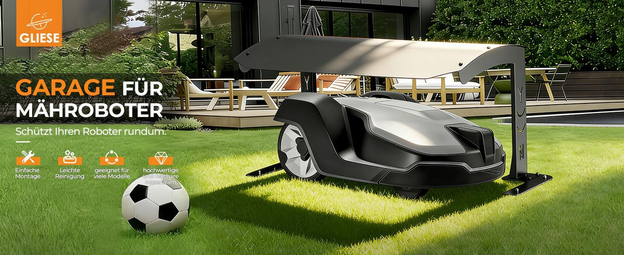 Mähroboter Garage Metall 70x55x41 cm – wetterfester Unterstand, UV- & Regenschutz, Bogendach, universal für Rasenmähroboter, schwarz