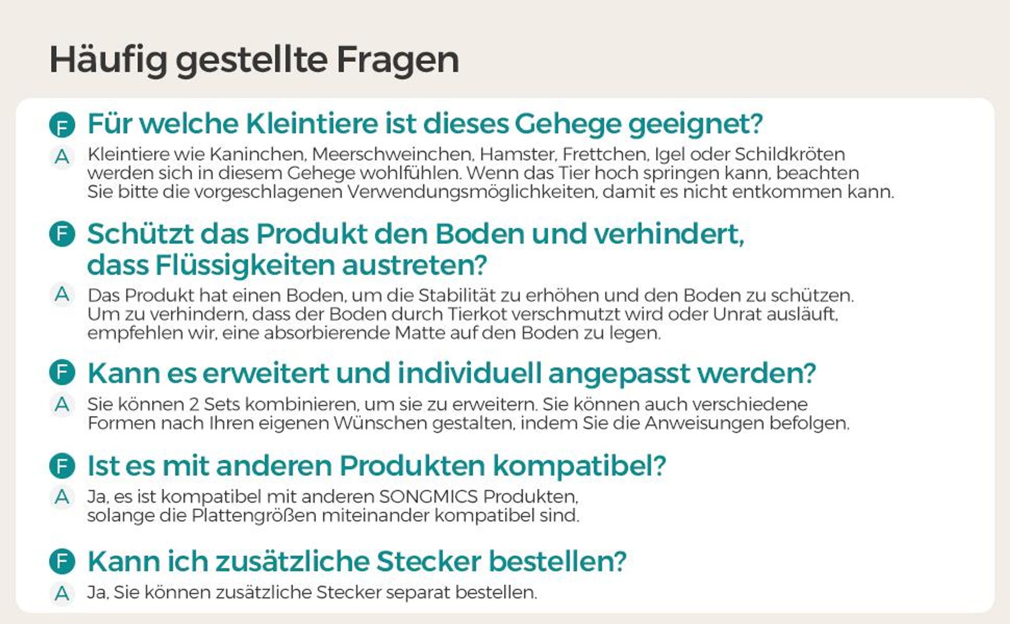 SONGMICS Kleintierkäfig, Freigehege mit Bodenplatten, 143 x 73 x 46 cm, grau