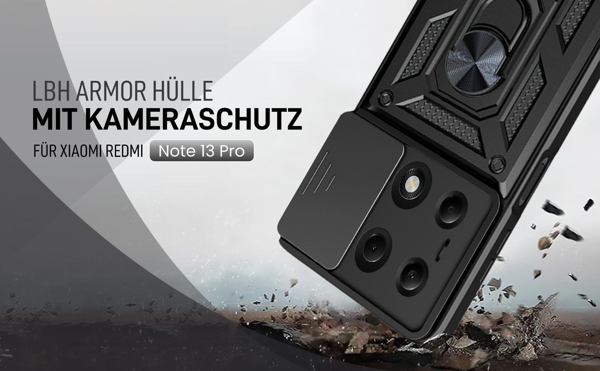 Schwarze Outdoorhülle mit Kameraschutz für Xiaomi Redmi Note 13 Pro