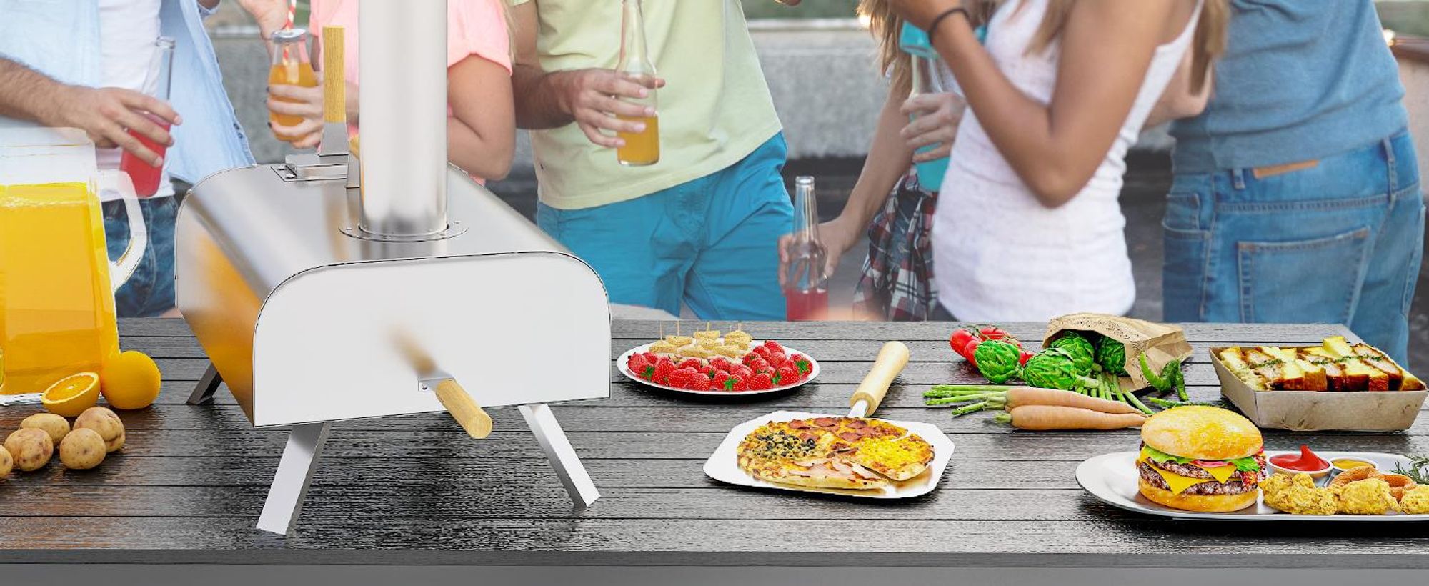 Zewnętrzny piec do pizzy Outsunny Piec do pizzy opalany drewnem wykonany ze stali nierdzewnej Piekarnik