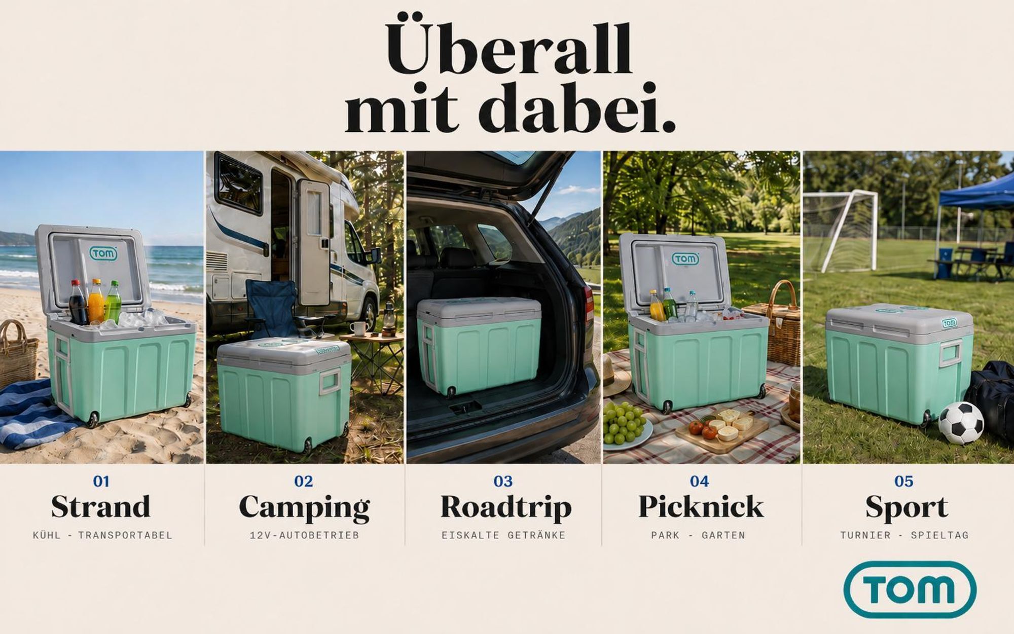 Kühlbox mit Handtuch 40 Liter | TOM CB-400 | Kühlen & Warmhalten | 230V 12V | 56×41×39 cm (B×H×T)