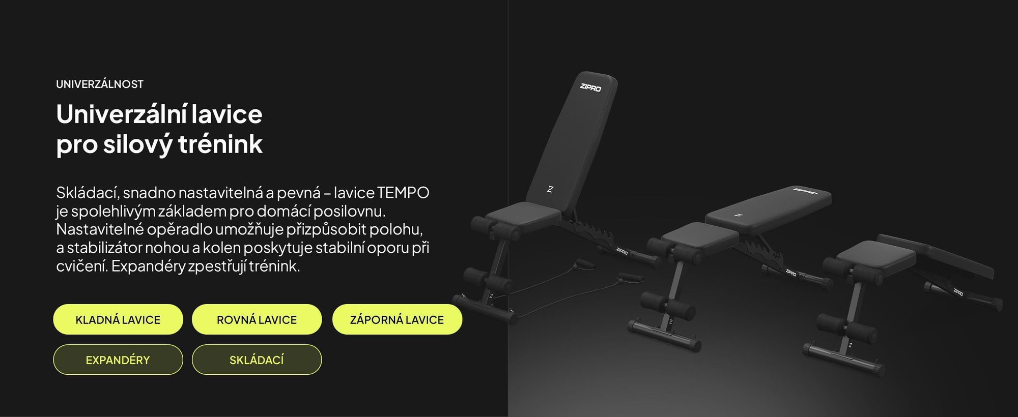 Skládací lavice na činky Zipro Tempo – nastavitelná tréninková lavice pro domácí použití, šikmá lavice, negativní lavice s expandéry, nosnost 230 kg, ideální pro činky