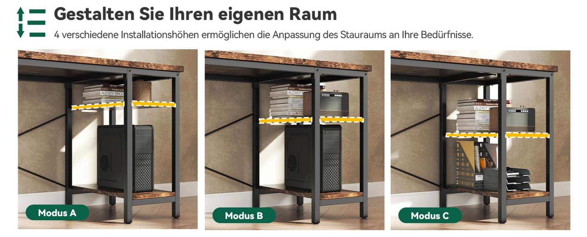 Schreibtisch 120x60x75cm Umkehrbarer PC Tisch, Bürotisch Moderner Stil für Computer