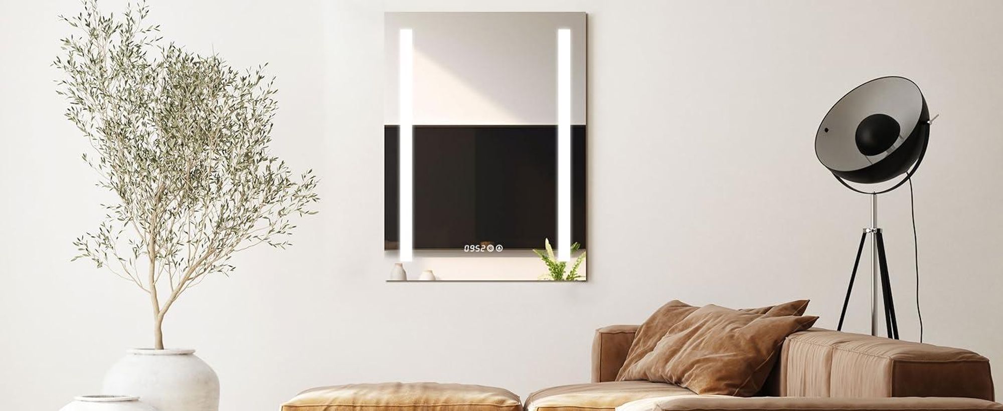 HOKO Badspiegel Wandspiegel 50x70+LED Wechsel Warmweiß-Kaltweiß-Neutral. mit Touch Schalter/Wandschalter einschaltbar. Speicherfunktion.IP44.Lindau