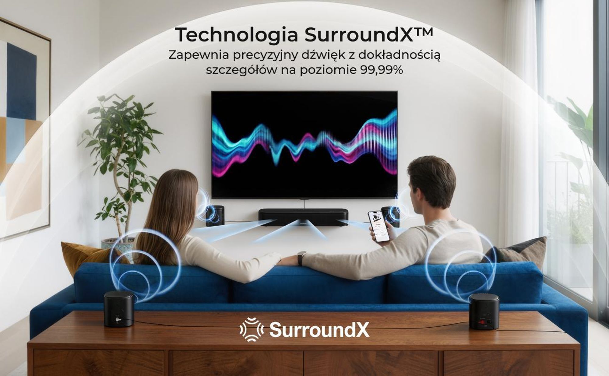 ULTIMEA Aura S5T Soundbar 7.1 Dolby Atmos z subwooferem, system dźwięku przestrzennego, sterowanie przez aplikację, 4 głośniki surround, 420 W