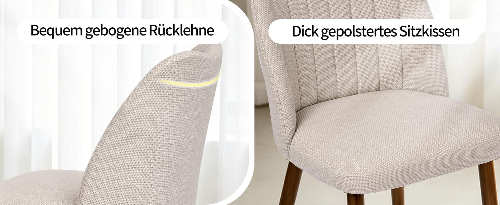 Duhome Esszimmerstuhl 2er Set Leinenstuhl Gepolstert mit Holzbeinen Modern Küchenstuhl für Esszimmer Wohnzimmer Küche, Beige