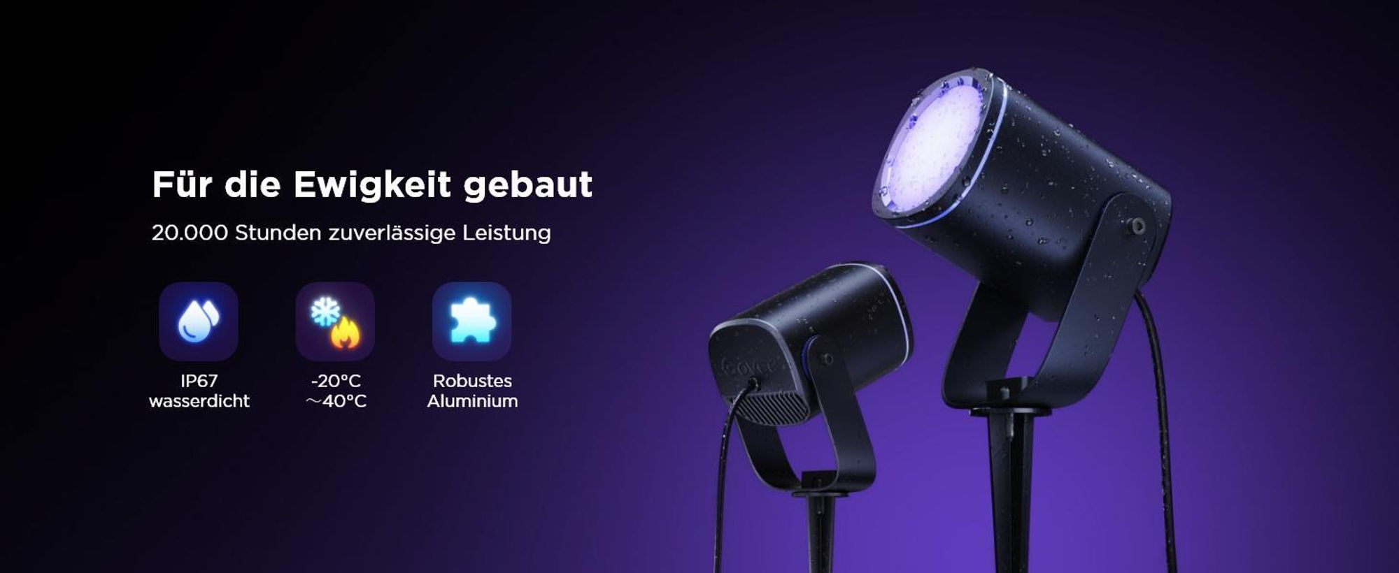 Govee Outdoor LED Strahler, IP67 Wasserdichte Gartenbeleuchtung, RGBWIC Led Strahler Außen, 2 Pack