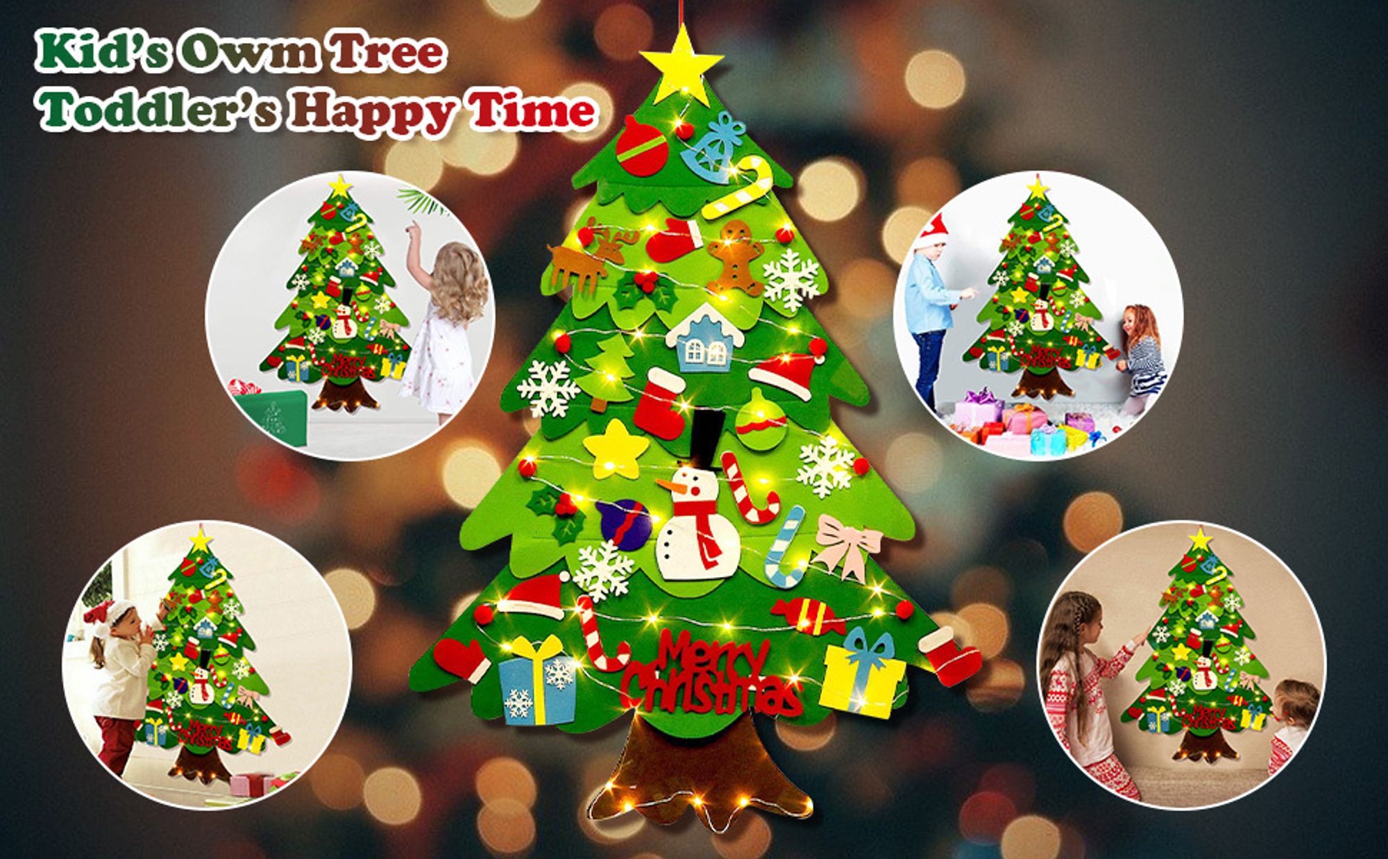 Filz Weihnachtsbaum Mit Lichtern Für Kinder, DIY Filz