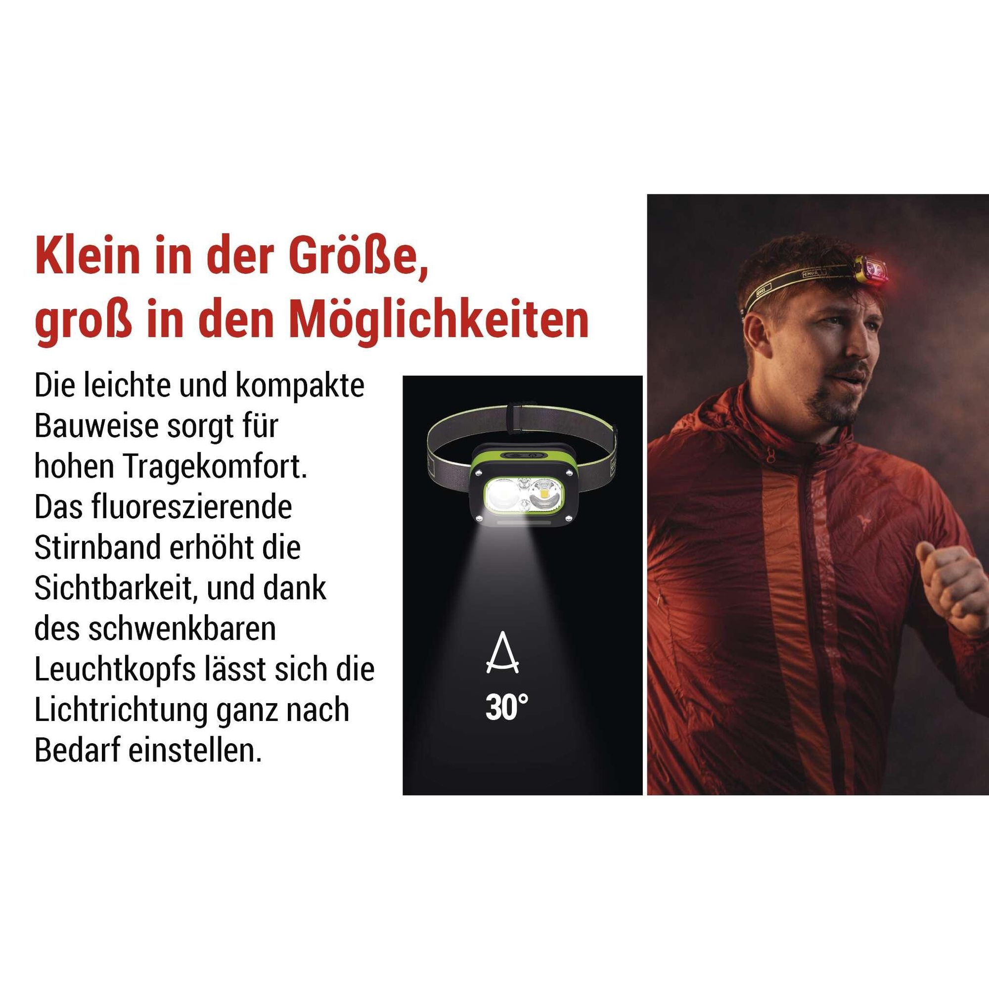 EMOS aufladbare Stirnlampe mit Bewegungssensor und 5 Lichtmodi, 175lm / 50m / 4,5 h, stoßbeständig, Li-pol Akku 800mAh, Outdoor, schwarz/grün, P3545