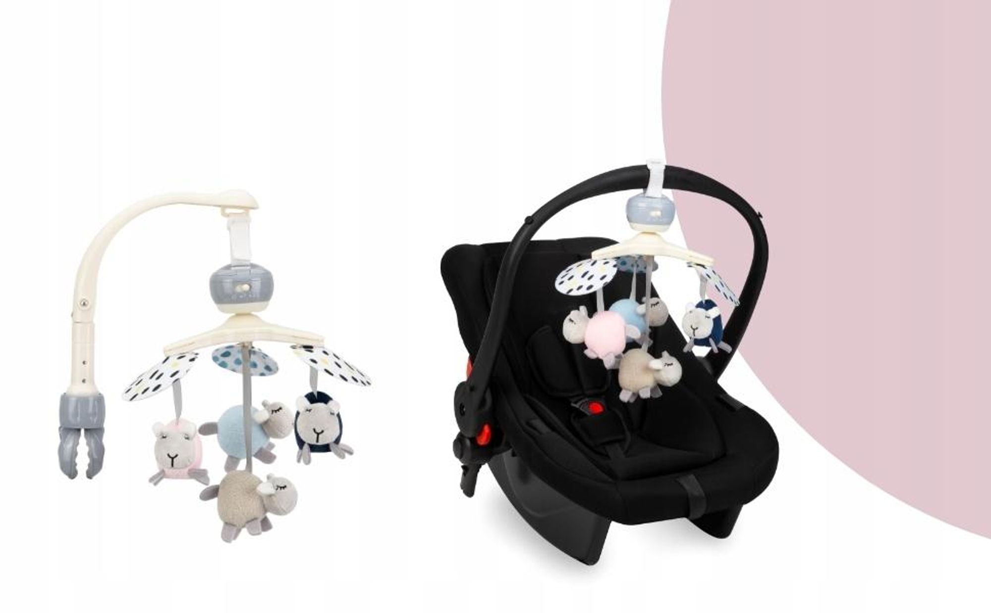 MoMi KIKI - Mobile Kinderbett Karussell für Baby - 4 sensorische Spielzeuge, 5 Melodien, Rasseln - Spieluhren