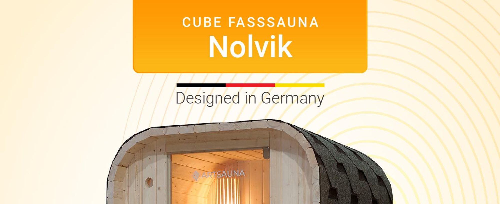 Artsauna Fasssauna Nolvik S, mit 3,6 kW Ofen & Zubehör für Garten, Cube Design