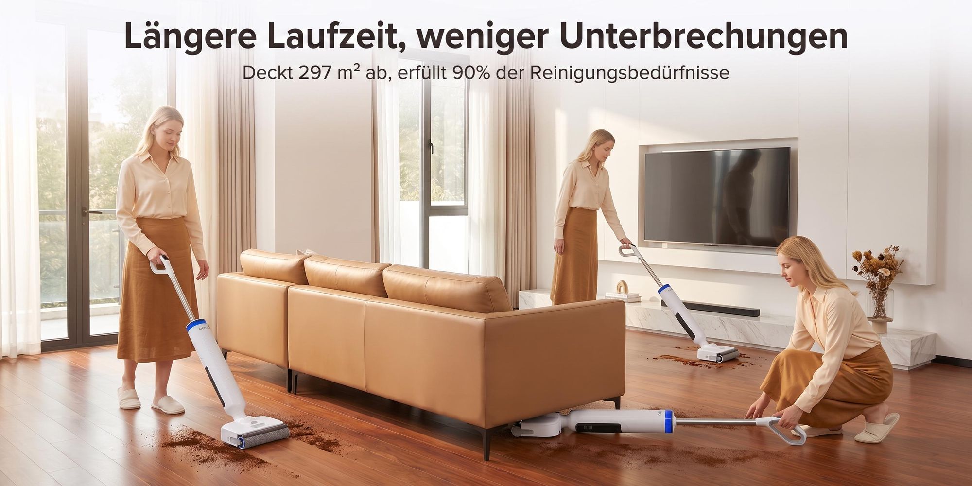 Lubluelu T9 Akku Wischsauger Nass- und Trockensauger mit Wischfunktion, Hartbodenreiniger 21000Pa, 180° flach liegend, 45 Min Laufzeit Selbstreinigung