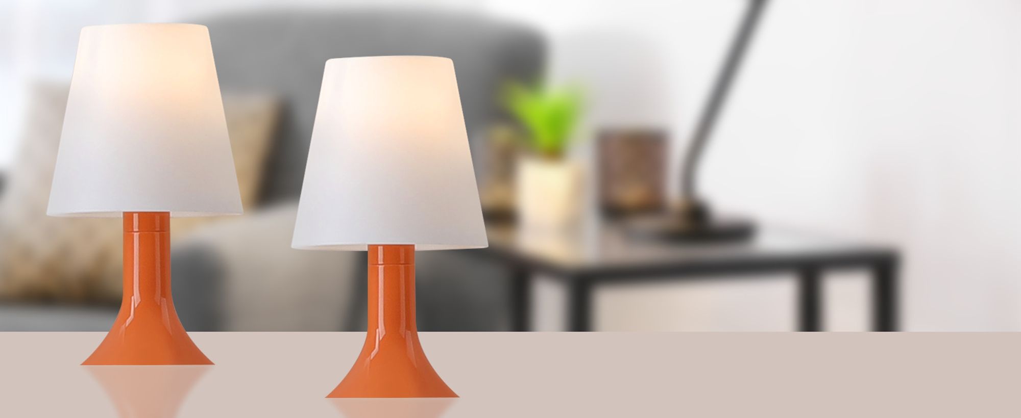 ZMH Tischlampe mit Kabel Nachttischlampe 2er Set orange Tischleuchte E14  Wohnzimmer Tischlampen Moderne Landhausstil für Esstisch Schlafzimmer