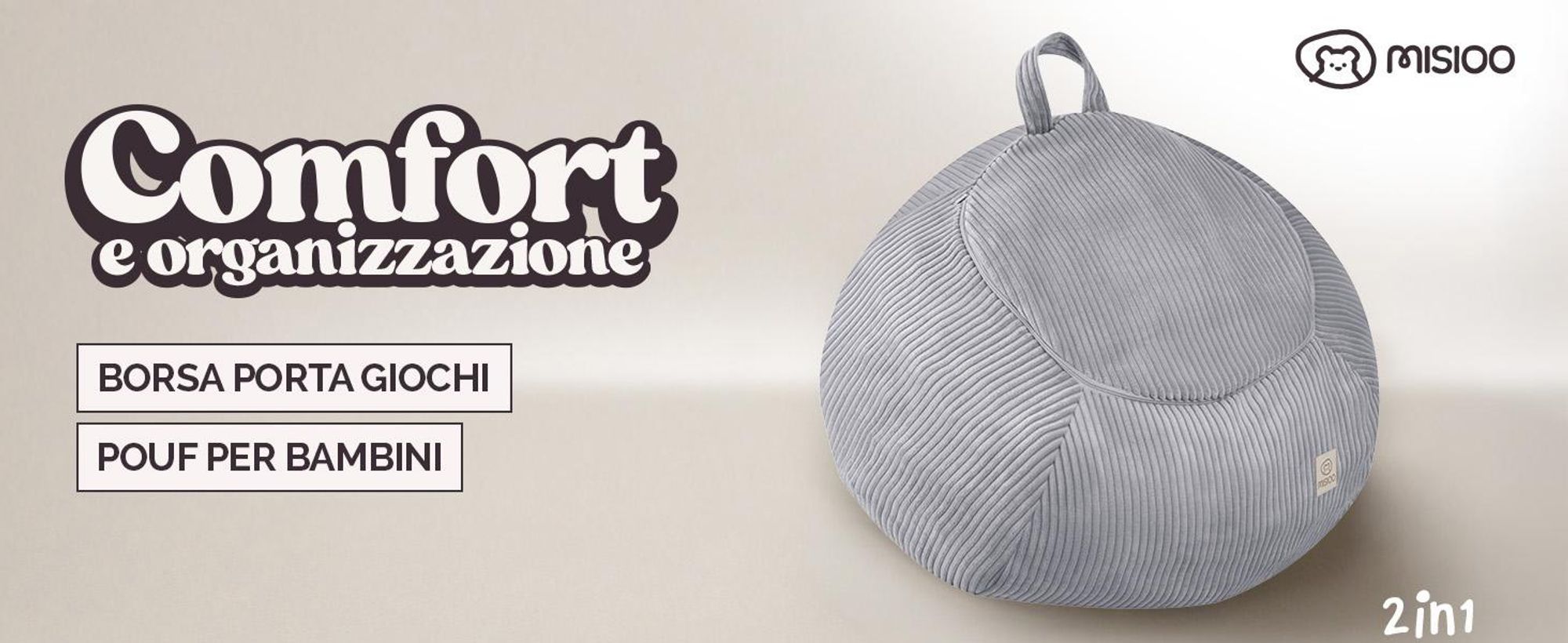 MISIOO Copripouf per bambini per peluche – Contenitore per giocattoli e pouf tutto in uno – Tessuto in velluto a coste, lavabile, con cerniera