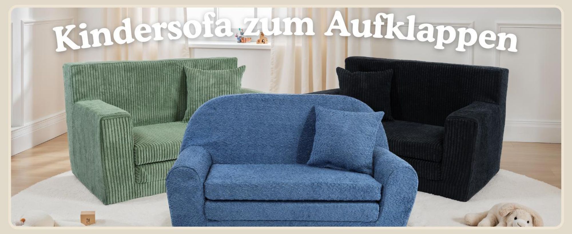 Kindersofa aus Schaumstoff Rosalia Stilvoller Komfort für das Kinderzimmer Ausklappbar Kindermöbel Polstersofa Beige