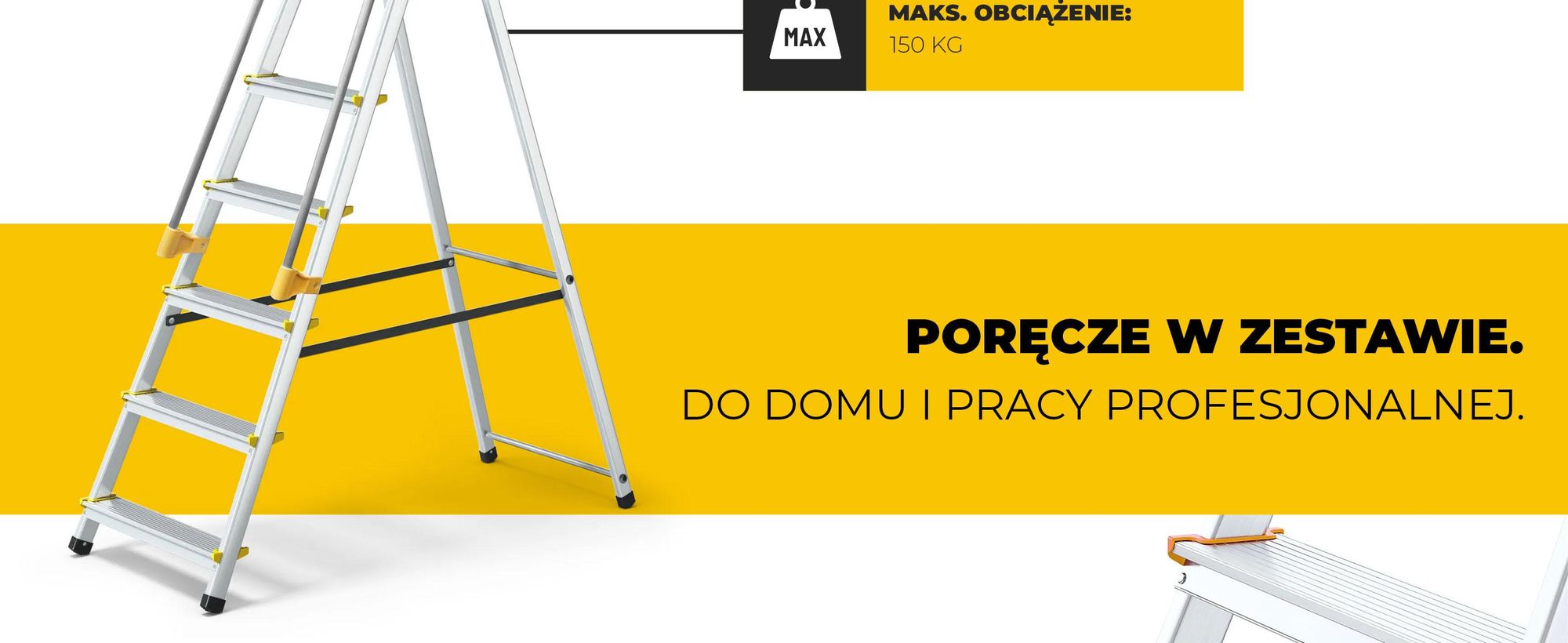 Drabest | Drabina składana - drabina z poręczami bezpieczeństwa - aluminiowy składany stopień obciążalny - 1x6 - 150 kg