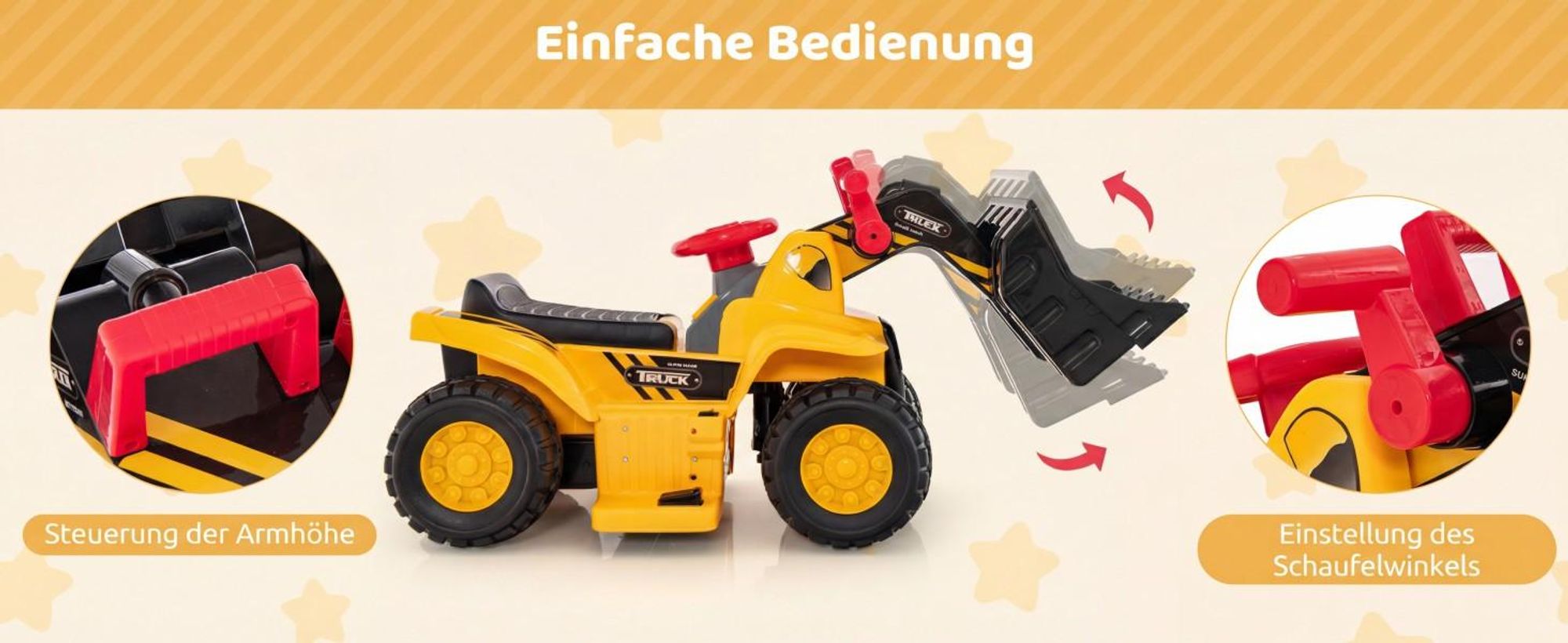 COSTWAY 6V Sitzbagger, Kinderauto Elektro mit verstecktem Stauraum & Basketballkorb & Sound & Hupe & 3 Bällen, Bagger zum draufsitzen, Sandbagger Aufsitzbagger, Elektroauto für Kinder ab 2 Jahren
