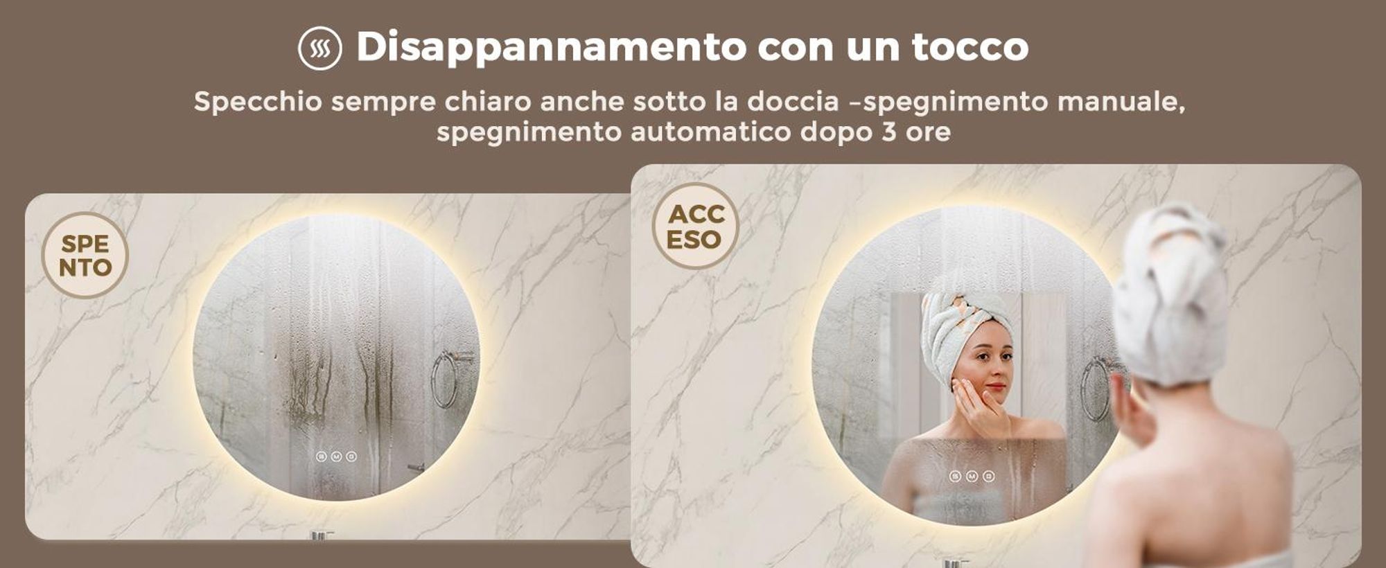Specchio da bagno con illuminazione, rotondo, 80 cm, S'AFIELINA LED, intensità regolabile, 3 tonalità di luce, antiappannamento, comando touch, funzione di memorizzazione, IP65, impermeabile per il bagno