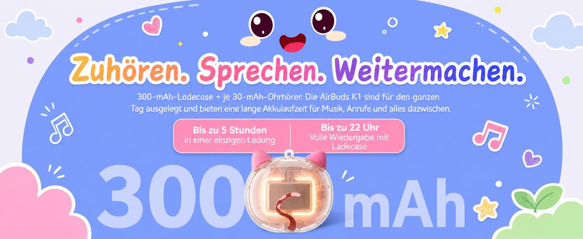 Blackview AirBuds K1 over ear Kinder Kopfhörer, Bluetooth 5.0/6.0, 22 Std. Laufzeit, Gehörschutz, Touch Steuerung, IPX4, fur Schule/Tablet/Handy/PC