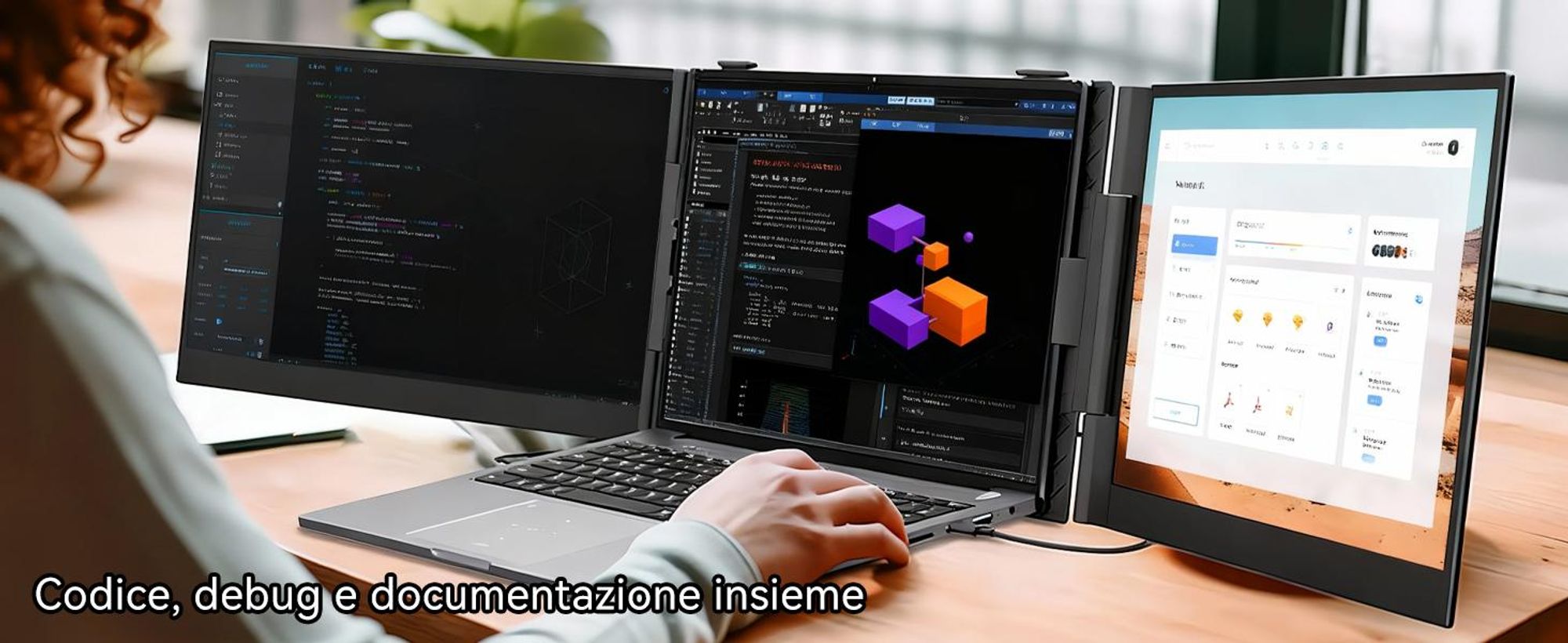 Blackview DCM6, monitor portatile da 14", monitor per laptop a doppio schermo, ultrasottile, FHD, compatibile con laptop da 13,3" a 17,3", ruotabile a 180°, compatibile con Windows/Mac/Android