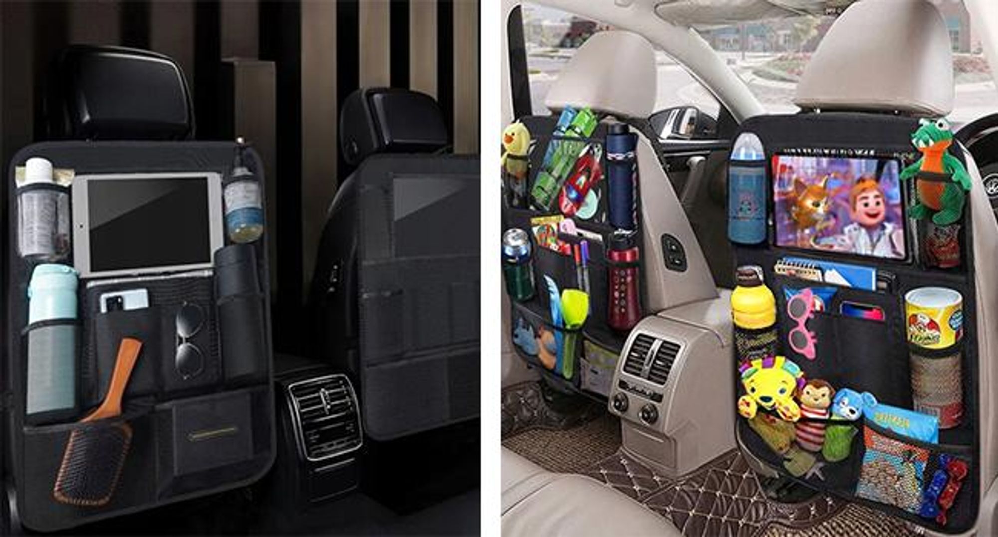 KRUMAD Auto Organizer Rücksitz 61×41 cm – Kofferraum/Autositz Organizer mit Tablet-Halter bis 10", 10 Taschen & 2 Kopfstützen-Haken, wasserdicht