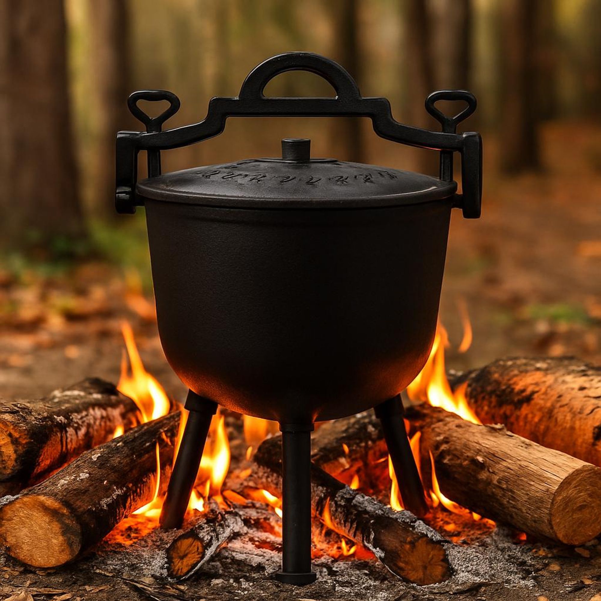 MARPOL | Jagdkessel 10L, Gusseisen Kochtopf mit Füßen, Schmortopf aus Gusseisen, Dutch Oven für Garten, Lagerfeuer, Camping, BBQ, Feuertopf mit Deckel