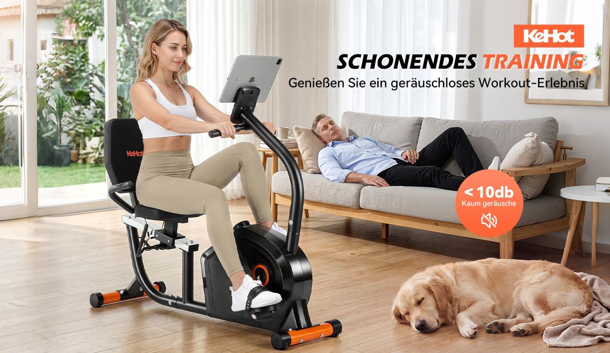 Liegeergometer Heimtrainer bis 200 kg, Magnetisches Liegefahrrad mit Kinomap & Zwift App, LCD-Display, Herzfrequenzmessung, verstellbarer Sitz
