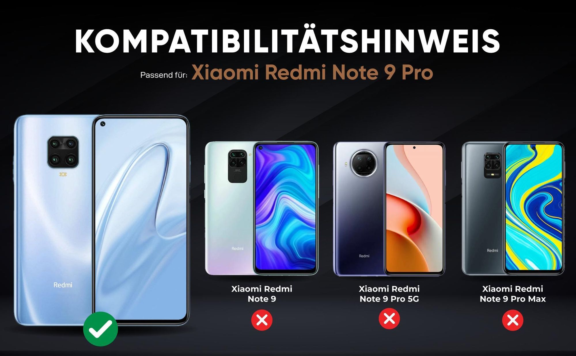 Kompatibilitätshinweise Hülle für Xiaomi Redmi Note 9 Pro