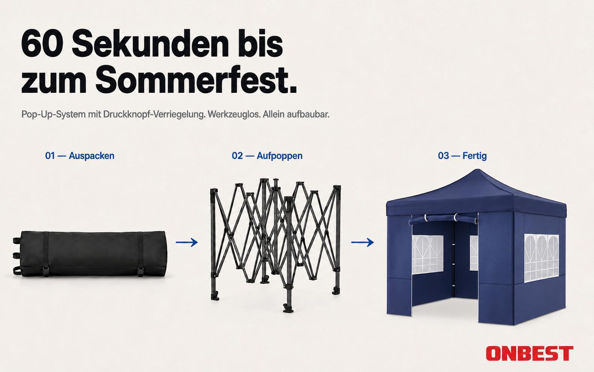 ONBEST Pavillon 3x3 | Wasserdicht | faltbar | Blau | mit Sandsäcke | Heringe | Seile | UV50+ | Premium