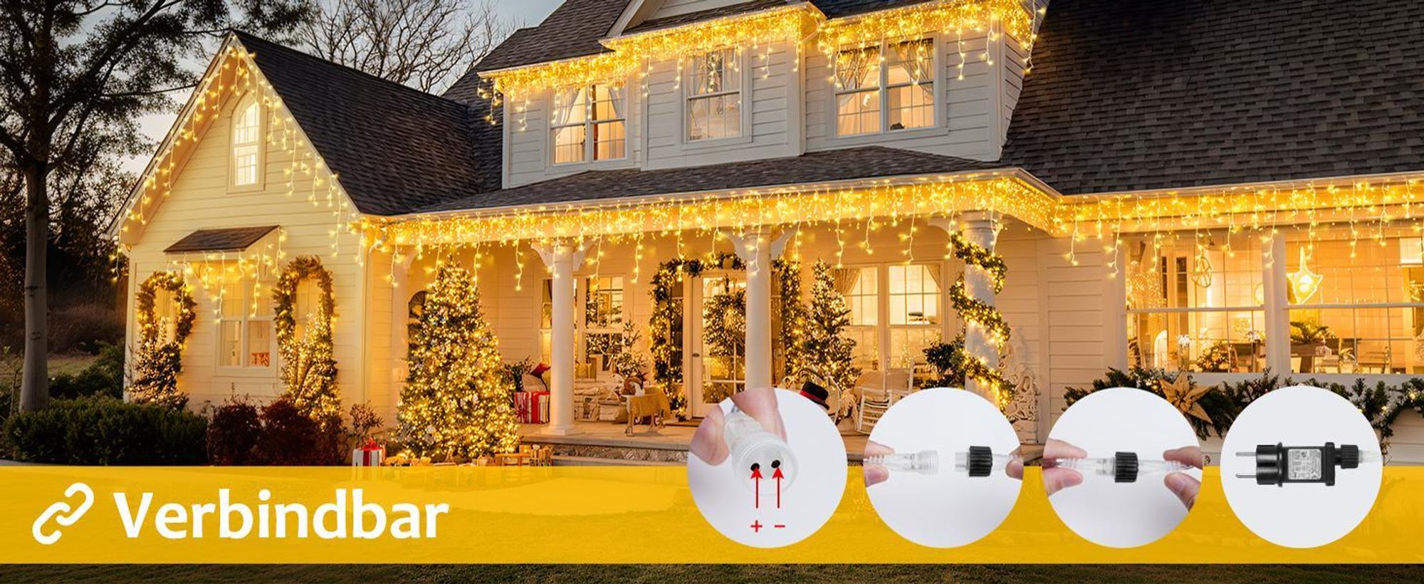 10m LED Eisregen Lichterkette 8 Lichtmodi Wasserdicht Lichtervorhang mit Speicherfunktion und Timer für Innen Garten Party Weihnachten Deko