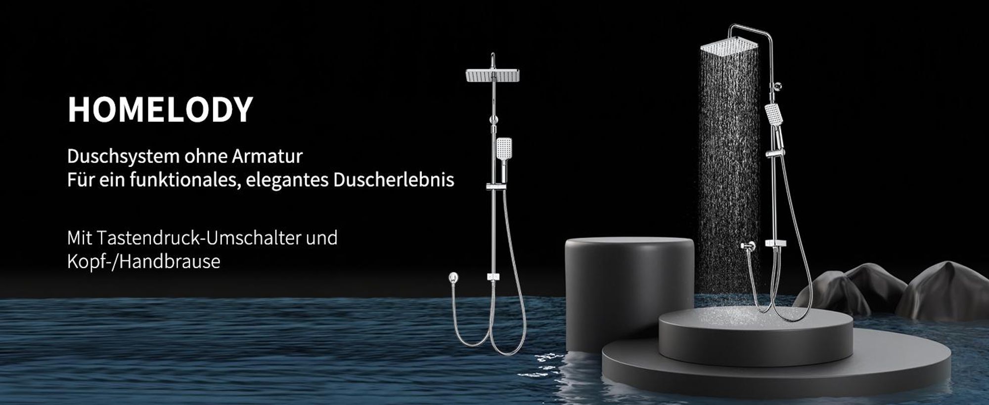 Homelody Duschsystem ohne Armatur, Duschset Duschsäule mit 28*18cm eckige kopfbrause & Handbrause mit Wasserstopp-Taste, 3 Strahlarten, Chrom