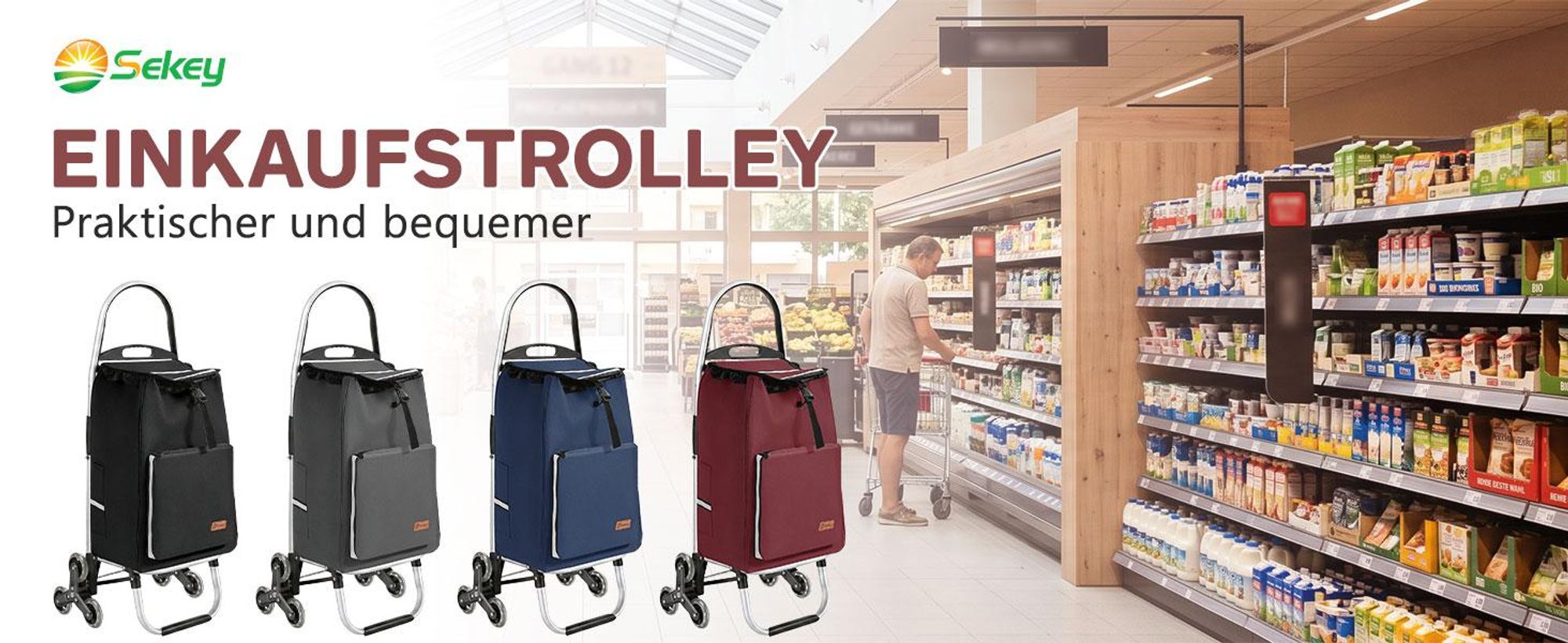 Sekey Klappbar Einkaufstrolley Treppensteiger Aluminium, mit 50L Wasserdichter Tasche, Kühlfach, Blau