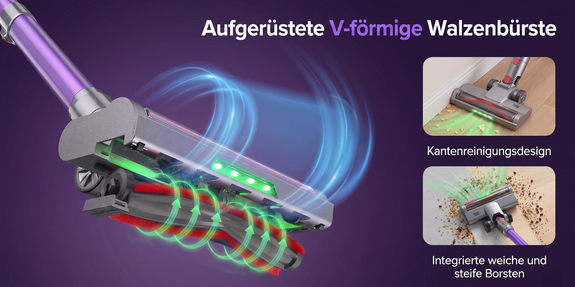 Lubluelu 75000 Pa Akku-Staubsauger Saugleistung, Anti-Haar-Verwicklungsbürste, Grüne Beleuchtung, Freistehend, Teppiche & Hartböden, P7