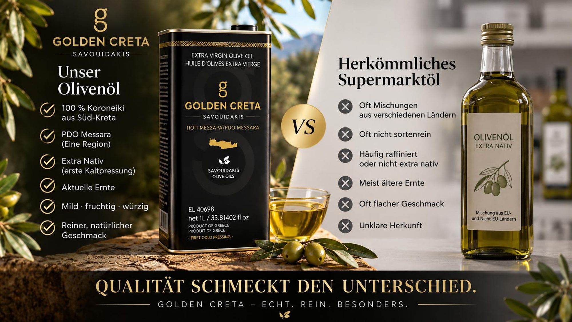Golden Creta Olivenöl Extra Nativ aus Süd-Kreta – 100 % Koroneiki