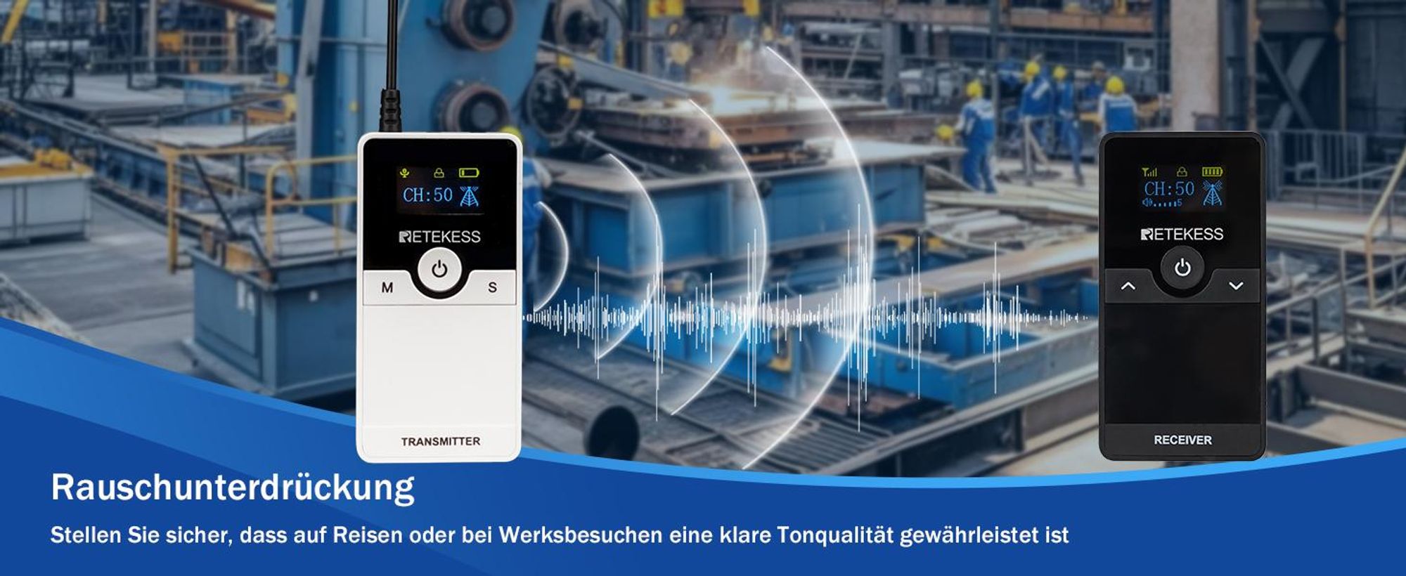 Retekess TT116 Tour guide system , 50-Kanal-Dolmetschersystem, 200 m Lärmreduzierung, Kabelloses Audio System für Tourismus, Kirche, Fabrik, Konferenz