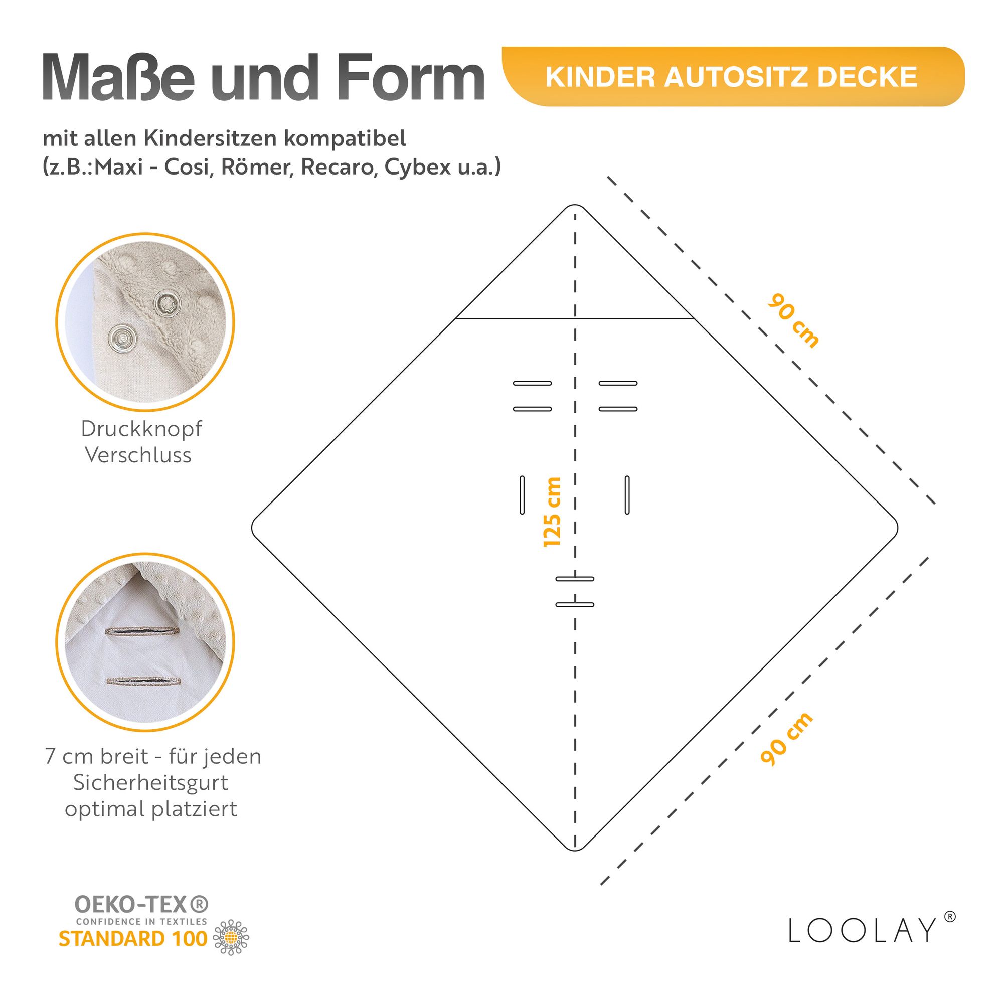 90 x 90 cm Einschlagdecke für Kinder Autositz und Babyschale Babytrage Kuscheldecke Kinderwagendecke Babydecke PREMIUM Geschenk - Glatt BEIGE/ MINKY