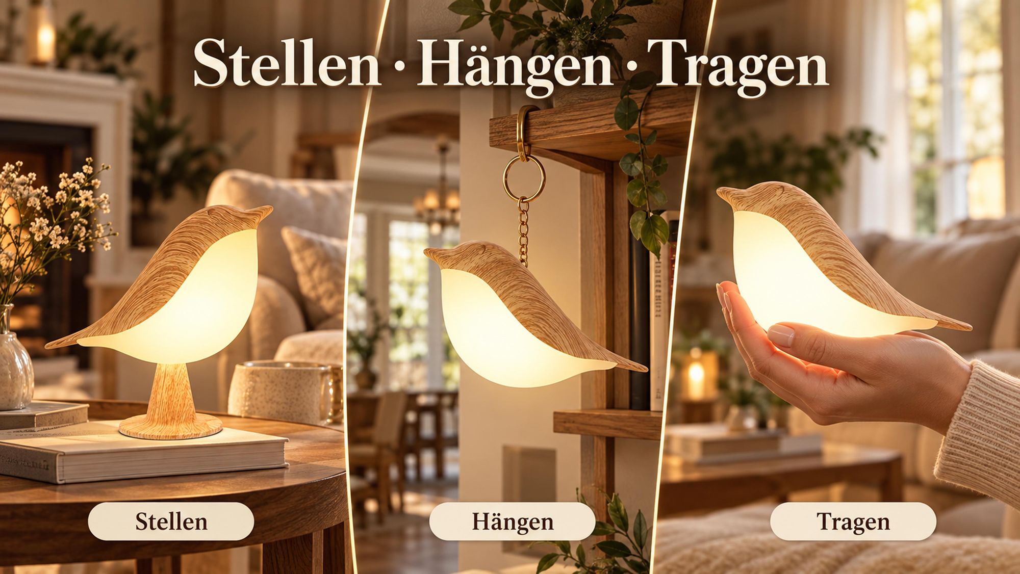 Nachtlicht mit Touch Control, 1x Kabellos Dimmbar LED Akku Lampe USB Tischlampe Vogel Nachttischlampe Für Kinder Erwachsene Geschenke Deko, 1800mAh