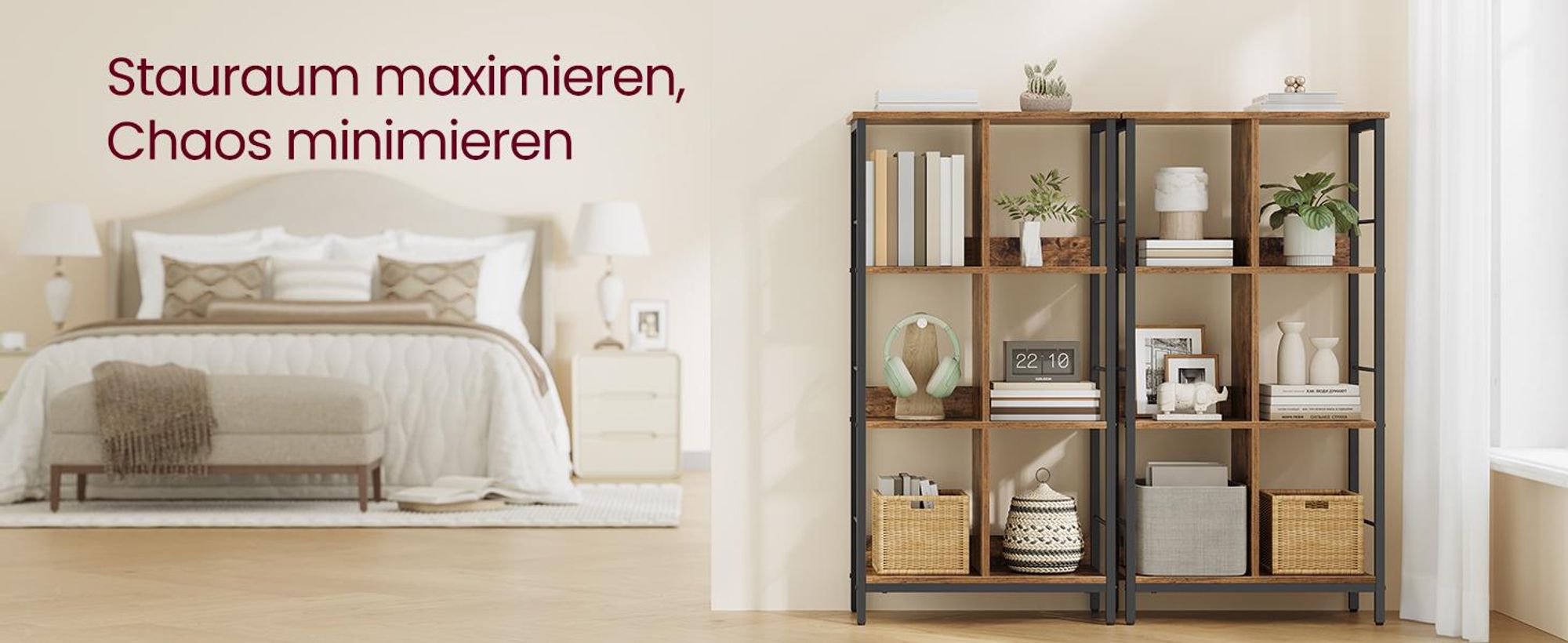 VASAGLE Regal mit 3 Ebenen, 6 Fächern, Bücherregal, Standregal, braun-schwarz