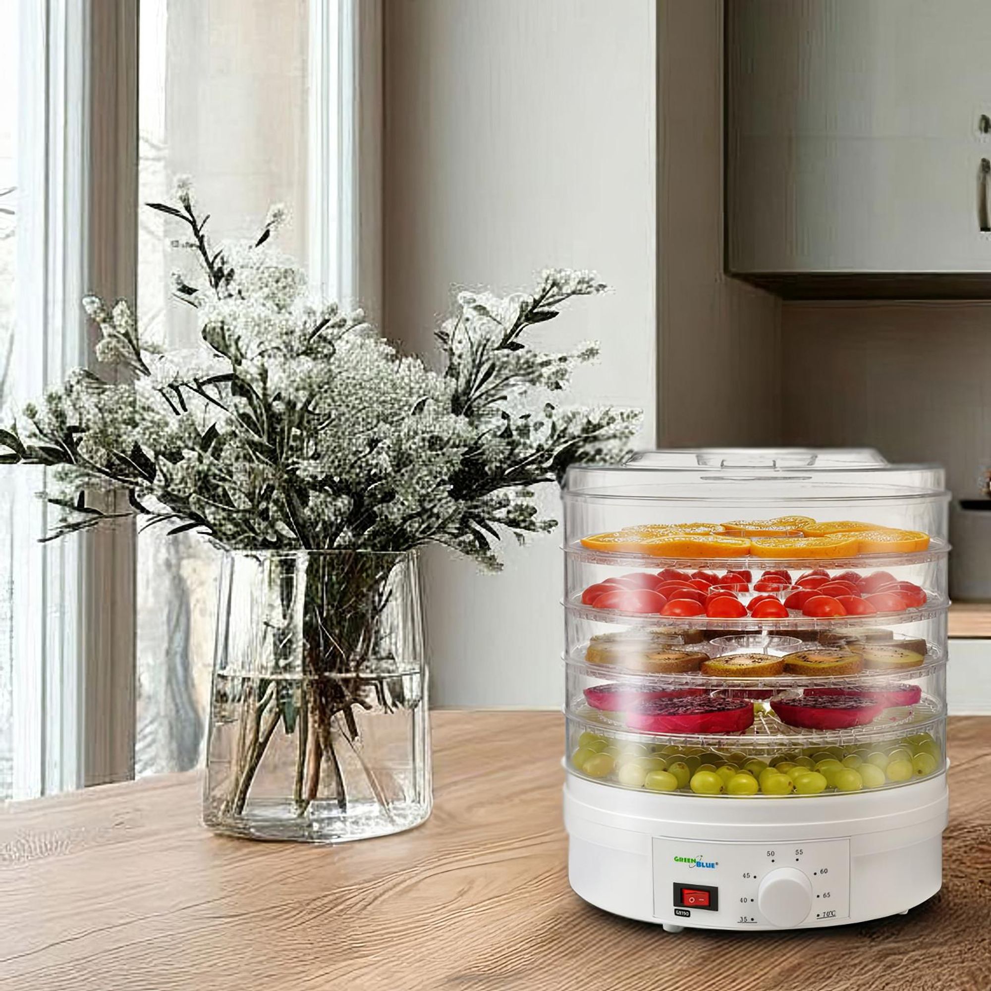 Dörrautomat Obst Pilze Dörrgerät Dörrer Trockner Obsttrockner Temperaturregler 350W 5 Siebe je 35mm