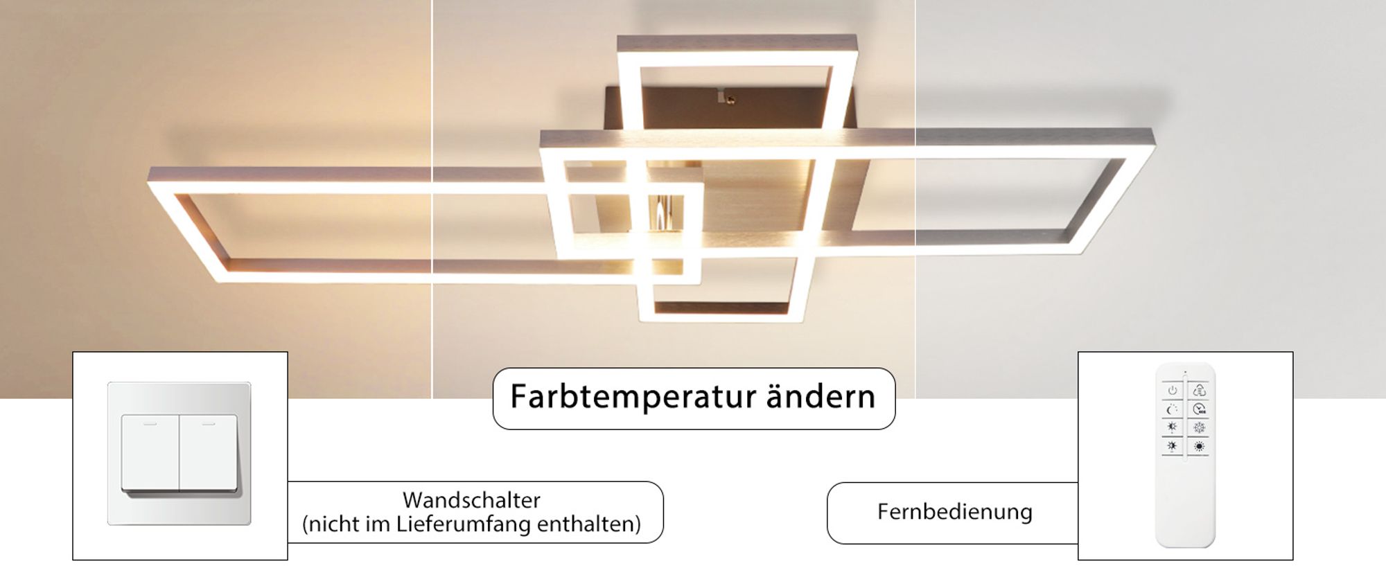 ZMH LED Deckenleuchte Wohnzimmer Deckenlampe 72CM Wohnzimmerlampe Dimmbar mit Fernbedienung 48W Silber Schlafzimmer Deckenbeleuchtung Modern Rechteckig Design für Arbeitszimmer Hotel