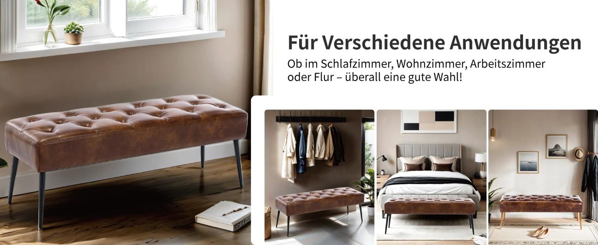 Sitzbank Samt Kunstleder Polsterbank Schminkhocker Schminkbank Farbauswahl, Farbe:Orange-Braun, Material:Kunstleder