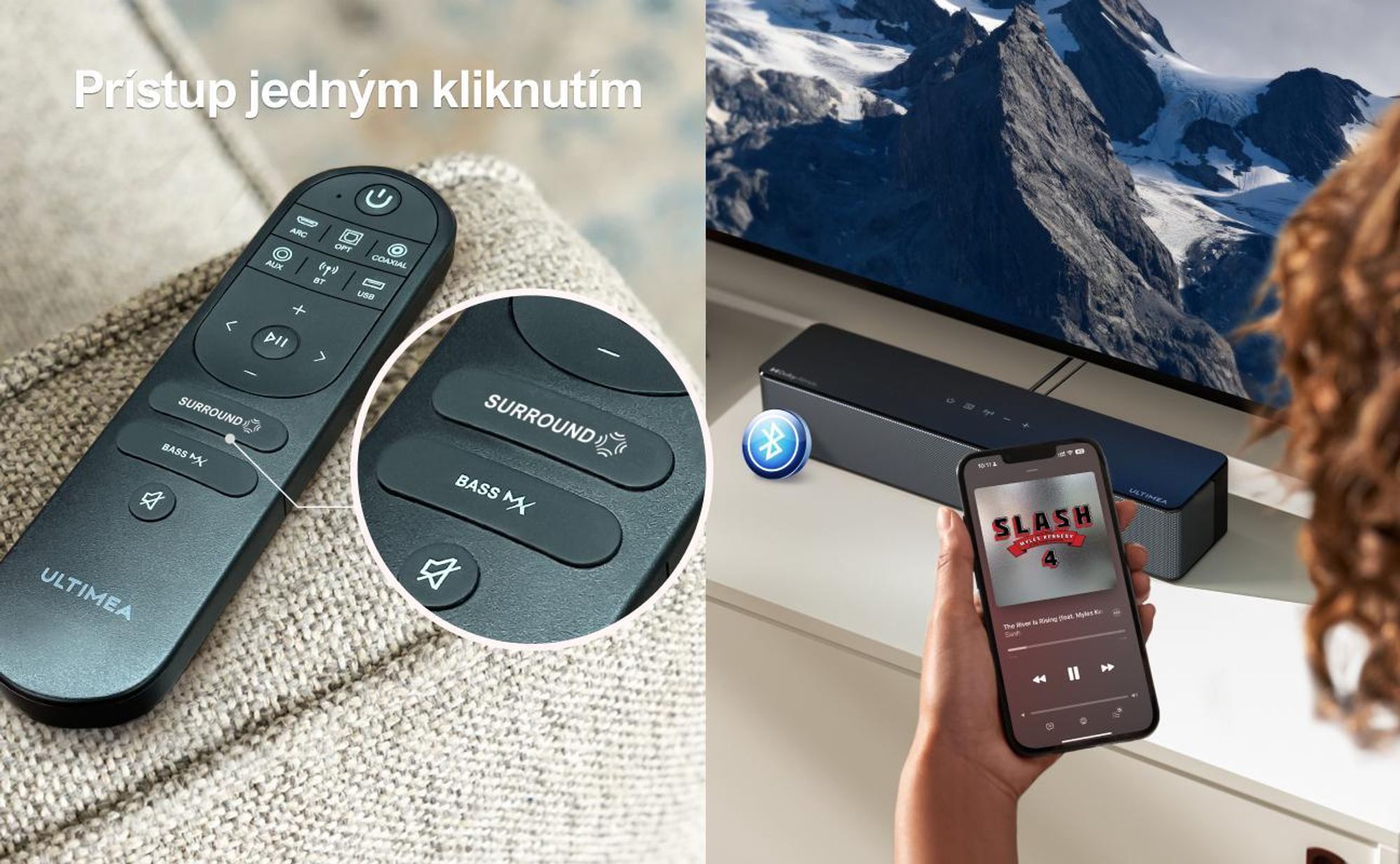 ULTIMEA 5.1 Dolby Atmos Soundbar, 3D priestorový zvukový systém Soundbar pre TV prijímače, TV reproduktory pre domáce kino s nastaviteľnými basmi