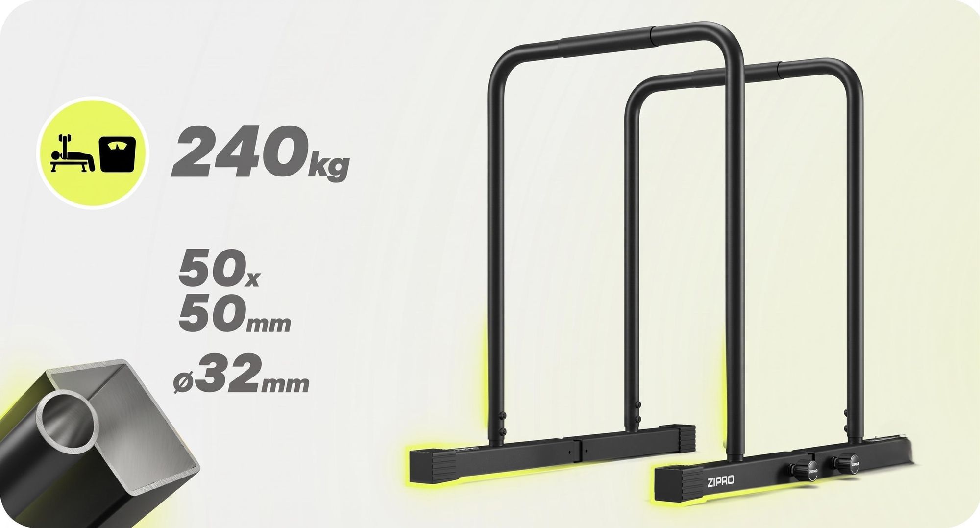 ZIPRO Deepdip Dip Station Höhenverstellbar Barren - Calisthenics Trainingsständer Liegestützgriffe Kraftstation Homegym 240 kg Bauchtrainer