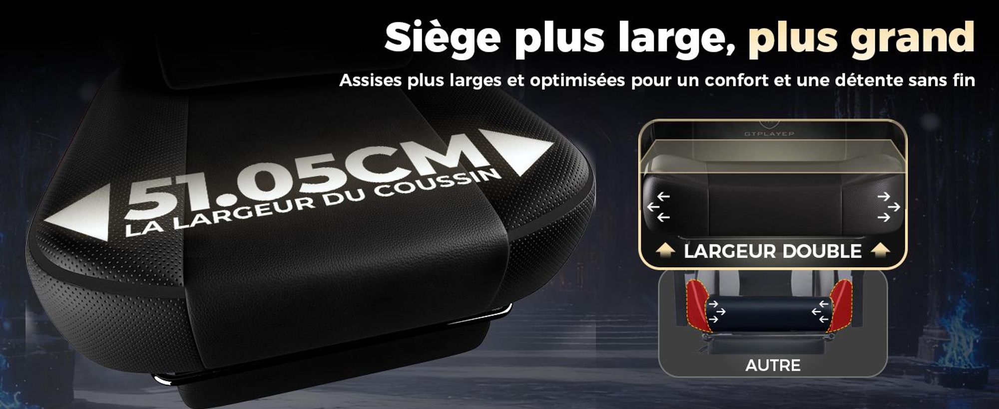 GTPLAYER : fauteuil gaming, fauteuil pour gamers, avec repose-pieds, coussin lombaire, appui-tête, réglable en hauteur, accoudoirs réglables et repose-pieds
