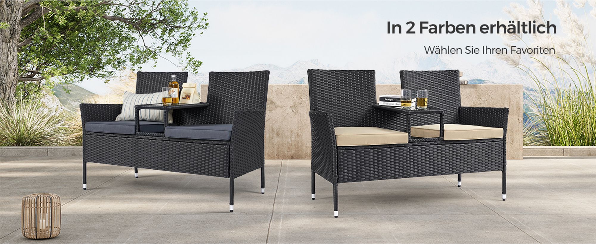 SONGMICS Terrassenmöbel, Balkonmöbel, mit Kissen, PE-Polyrattan, schwarz-taupe