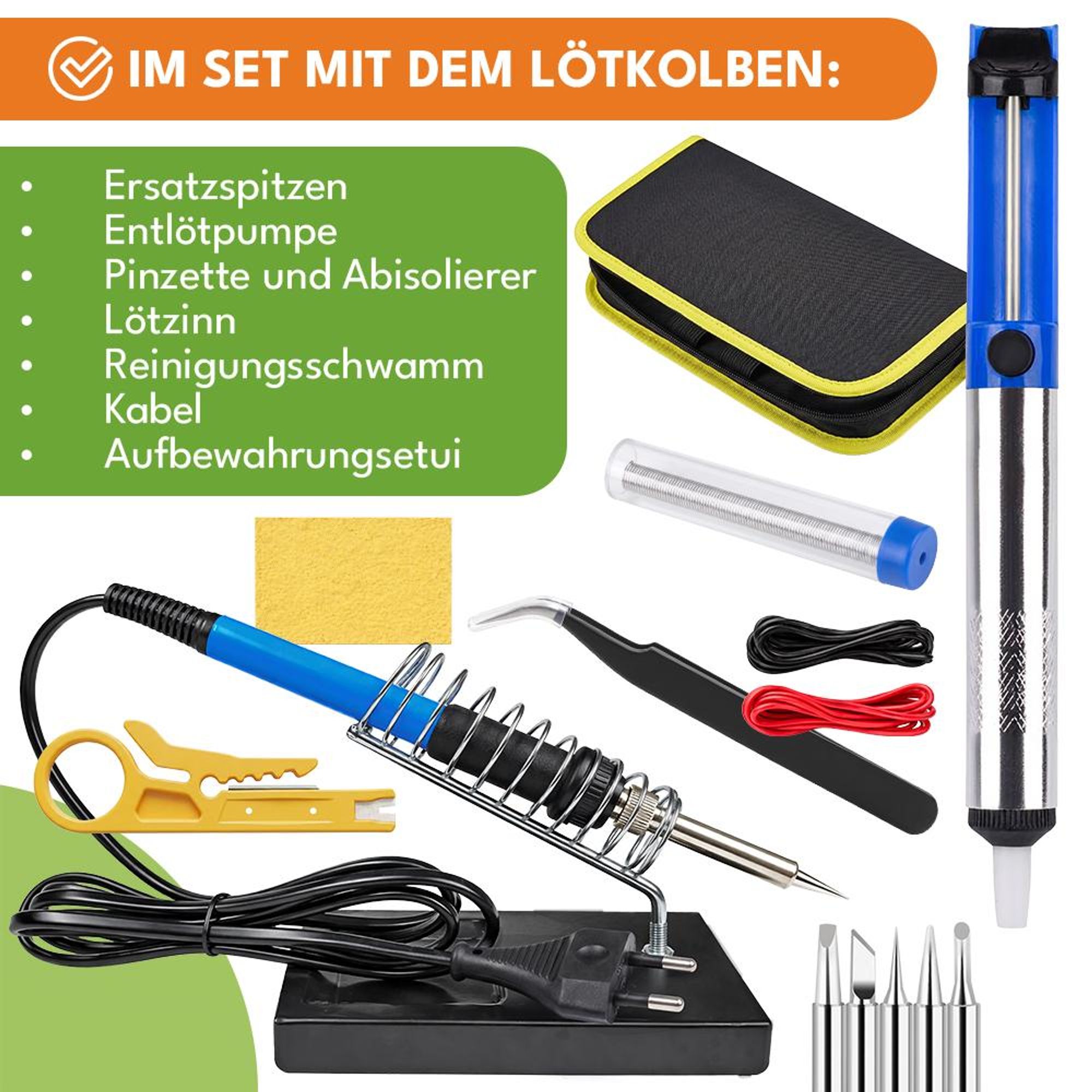KRUMAD Lötkolben Set Elektrisch, Präzisions Feinlötkolben bis 200C, Lötkolben für Elektronik, Kabel und DIY Reparaturen, Metallspitze